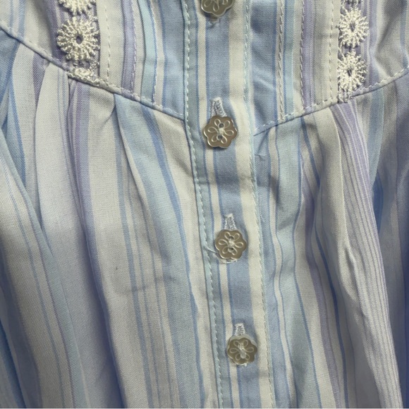 Eileen West Stripe Nightgown Blue Purple S Floral Trim - Picture 3 of 7